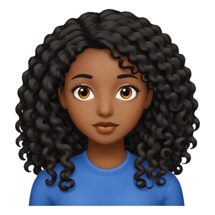 black girl with long curly black hair side part sticker