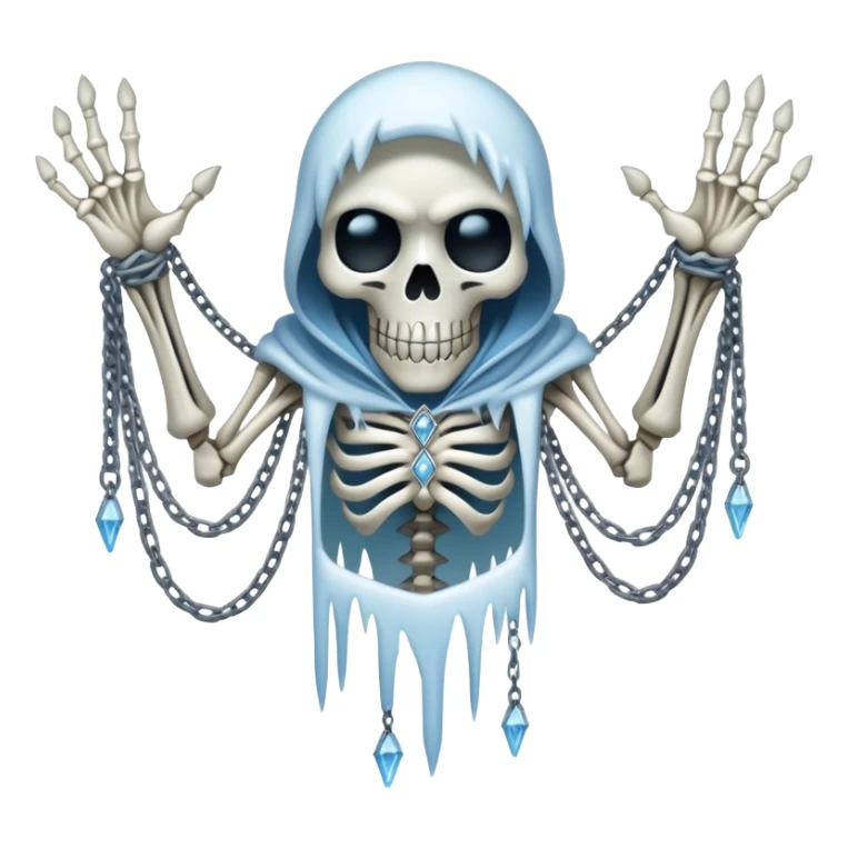 A wraith wrapped in tattered ice, with frozen chains dangling from its skeletal hands, frostbite specter sticker