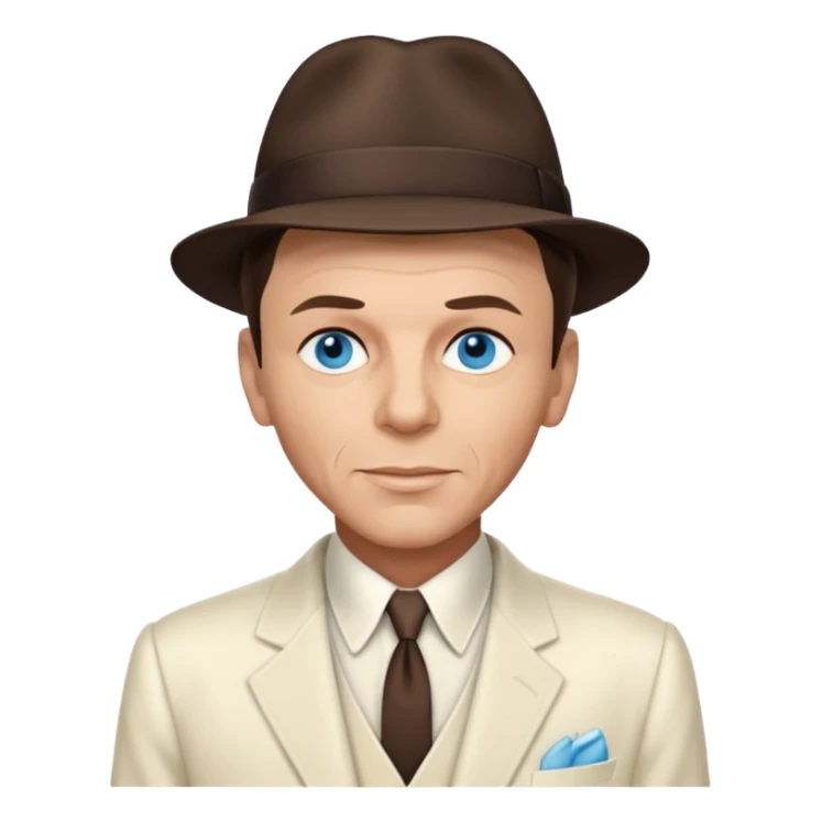 Frank Sinatra with blue eyes, dark brown hair, ivory outfit sticker