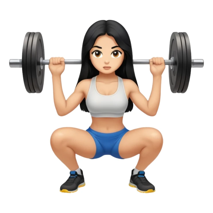 Larina girl with long black hair squatting weight sticker