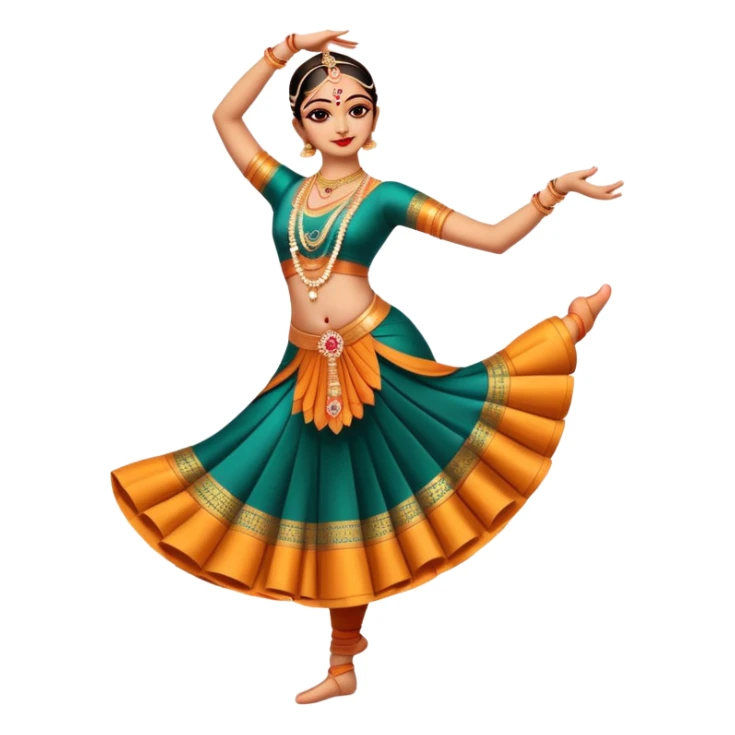 cinematic-realistic-bharatanatyam-dance-emoji,-depicted-as-an-elegant-classical-indian-dance-performance-with-graceful-poses,-intricate-costumes,-and-expressive-hand-gestures,-rendered-with-rich-textures-and-warm-dramatic-lighting, single dancer full body  sticker