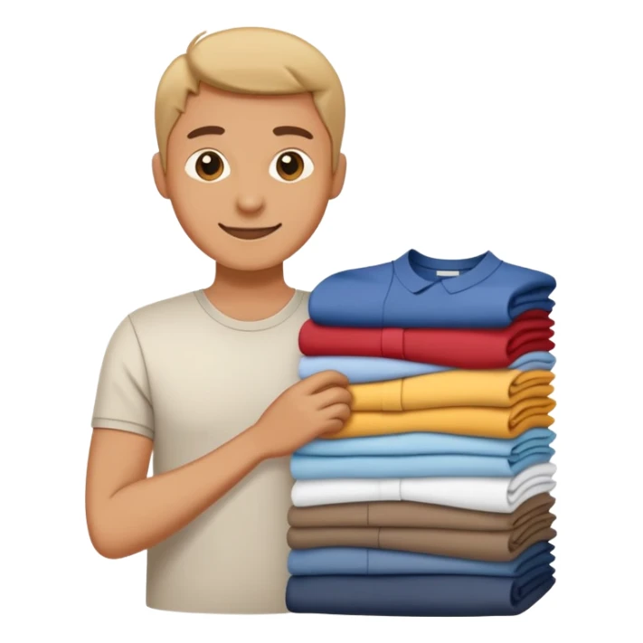 person folding clothes, neat stack of shirts, cheerful and tidy sticker