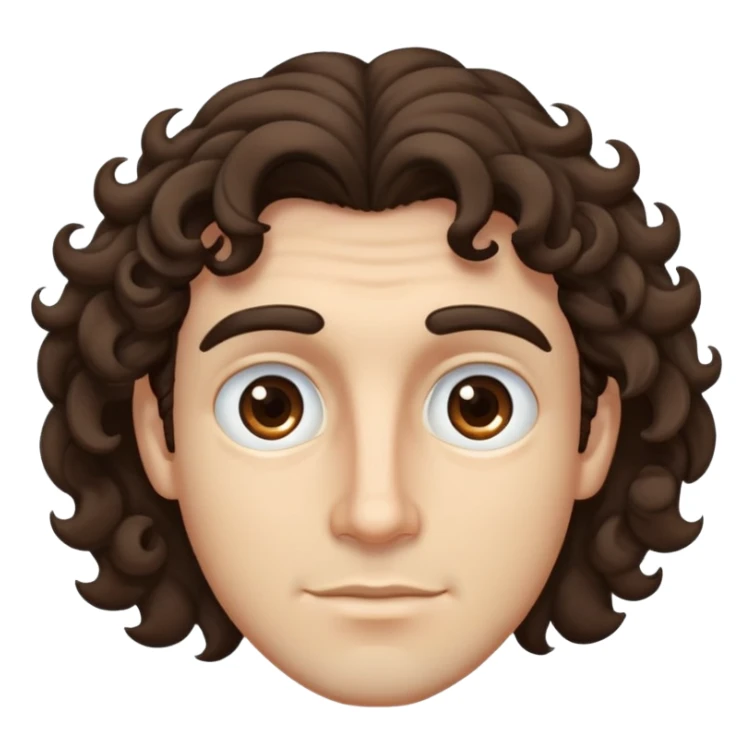 Guy with mid long curly hair, large eyebrows and brown eyes sticker