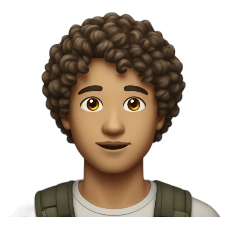 Twenty-something boy with forward-cropped, slightly curly hair, short at the sides, multicolored eyes. sticker