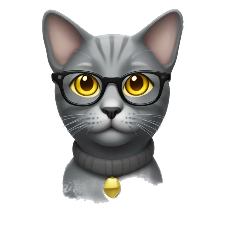 grey cat with yellow eyes and glasses sticker