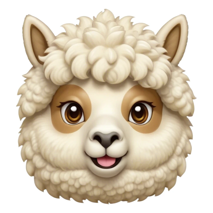 Cinematic Comical Cream Alpaca Portrait Emoji, Head tilted dramatically with an exaggeratedly amused expression, featuring a striking, fluffy cream fleece with playful texture, wide, expressive gentle eyes filled with playful disbelief, Simplified yet hilariously expressive features, highly detailed, glowing with a slightly sassy glow, high shine, dramatic yet playful, stylized with an air of cheeky mischief, bright and endearing, soft glowing outline, capturing the essence of a spirited and over-the-top alpaca, so meme-worthy it feels like it could side-eye its way into internet fame instantly! sticker