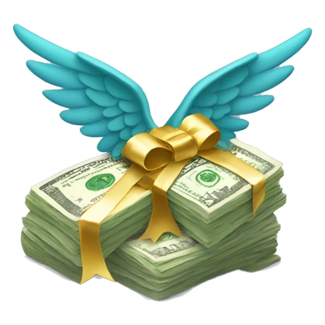 a bundle of money with gold wings sticker