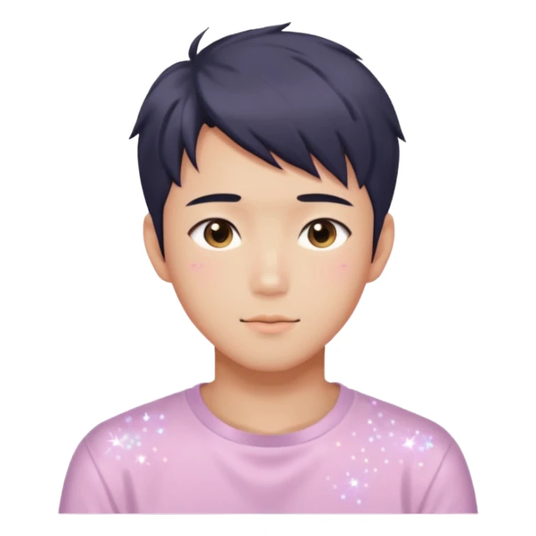 Gorgeous bright sparkly romantic Asian anime pastel guy with blushing face aesthetic trending style outside sticker