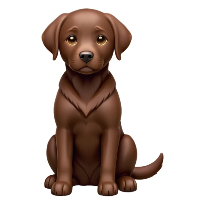 cinematic-[Labrador retriever]-realistic-full-body-sitting-emoji,-tail-resting-loosely-beside-its-paws,-head-tilted-dramatically, -sleek-[chocolate]-fur,-simplified-yet-realistic-focused-features,-highly-detailed,-glowing-with-an-almost-sarcastic-glow sticker