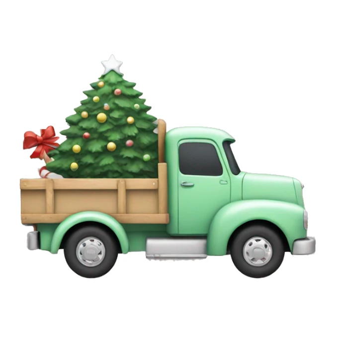 Pastel green truck with Christmas tree sticker