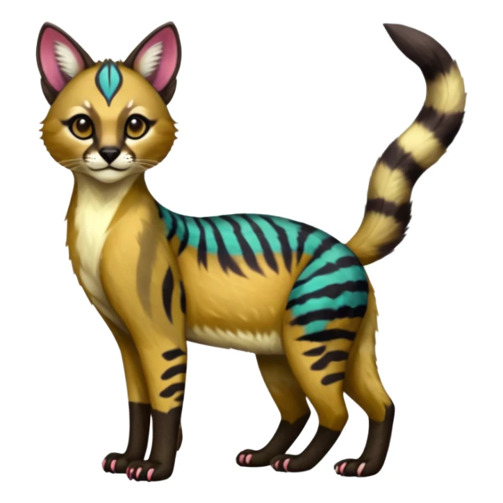 Vibrant-colored colorful painted marked patterned Asian glorious divine exotic cute cool beautiful shiny beautiful fantasy-caracal-civet-genet-sergal-vernid-Cacomistle-oncilla-animal-Fakémon-hybrid-fursona (full body) sticker