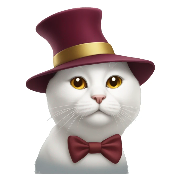 white cat with a New Year's burgundy hat on his head sticker