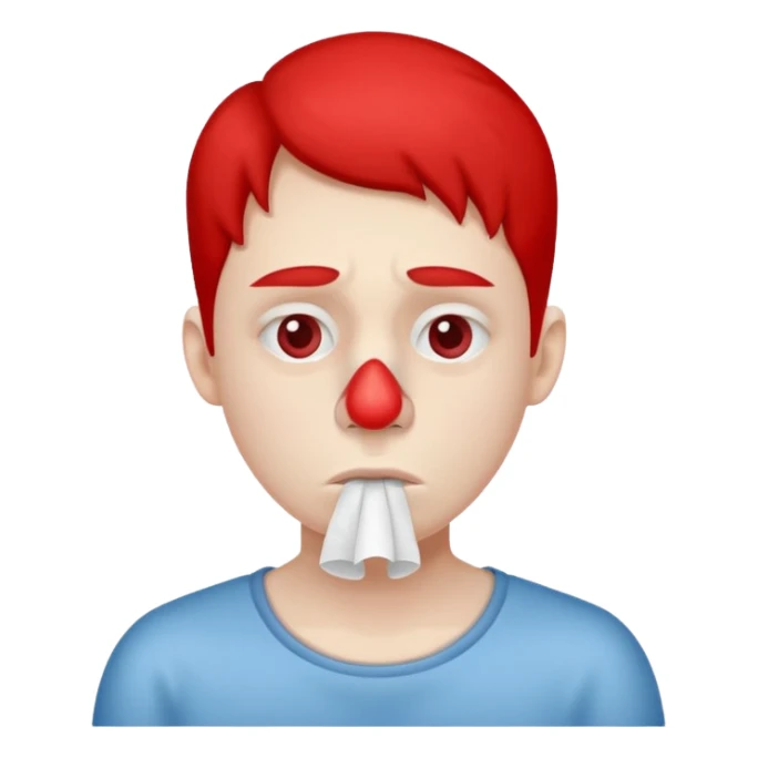 sick person with tissue on nose, fever and red nose. sticker