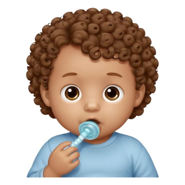 Close-up, newborn baby boy, curly hair, pacifier sticker