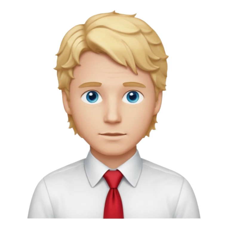 white man in white shirt, having red tie, blonde wavy hair sticker
