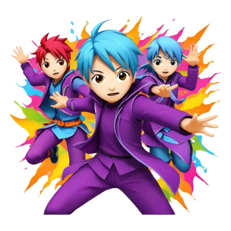 Icon for Anime: vibrant, dynamic scene with anime characters in action, featuring exaggerated expressions and colorful backgrounds. The design should reflect the distinct, energetic style of anime, with iconic eyes and unique visual elements. Transparent background. sticker