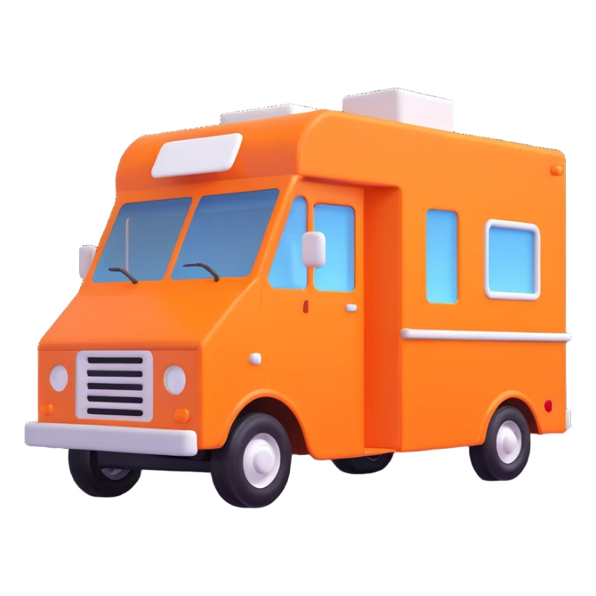 an orange coffee truck, 3D style with soft lighting sticker