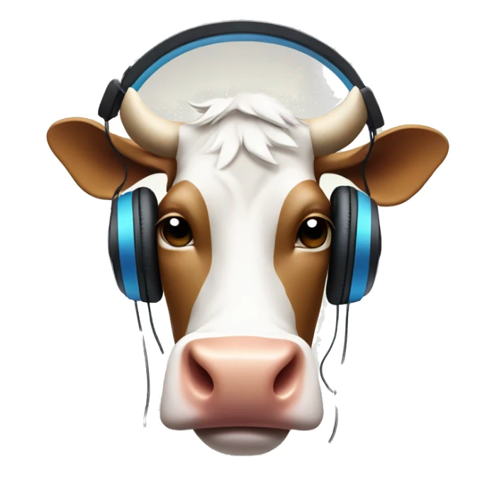 cartoon cow head with head phones listening to music sticker