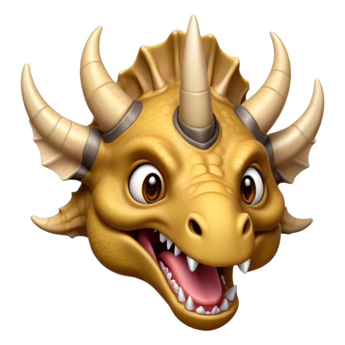 Cinematic Comical Triceratops Portrait Emoji, Head tilted dramatically with an exaggeratedly shocked expression, featuring a stout, armored body with three comically exaggerated horns and a frilled head, wide, comically expressive eyes full of playful disbelief, Simplified yet hilariously expressive features, highly detailed, glowing with a slightly sassy prehistoric glow, high shine, dramatic yet playful, stylized with an air of cheeky dinosaur mischief, soft glowing outline, capturing the essence of a meme-worthy Triceratops that looks ready to side-eye its way into viral fame! sticker