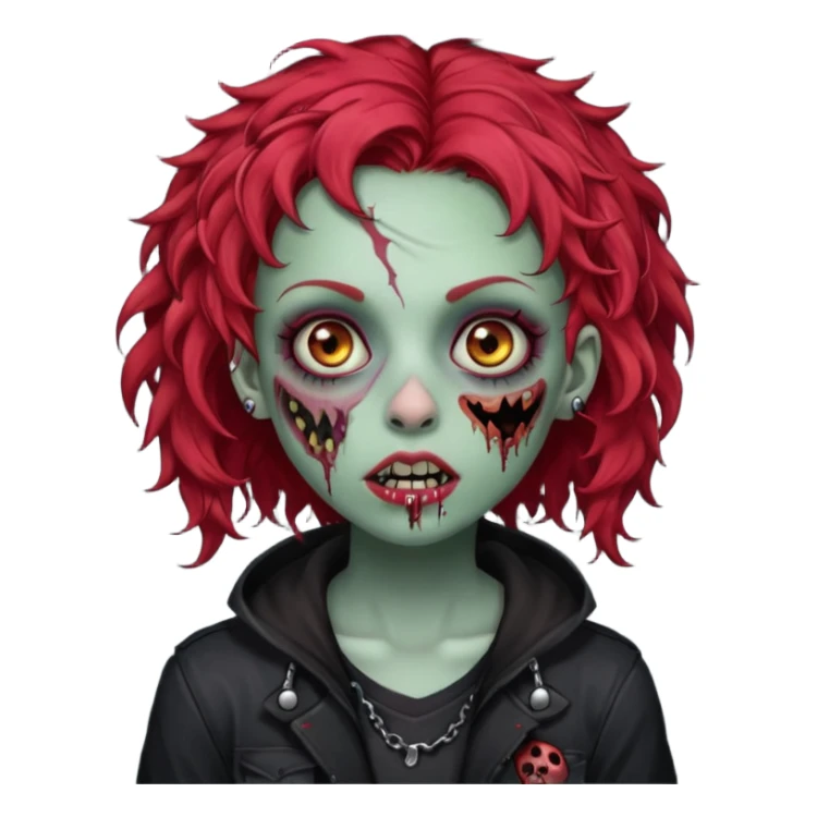 zombie girl red hair cacheado com piercings na boca e nariz roupa emo sticker