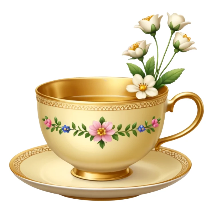 Golden teacup with flowers inside teacup  sticker