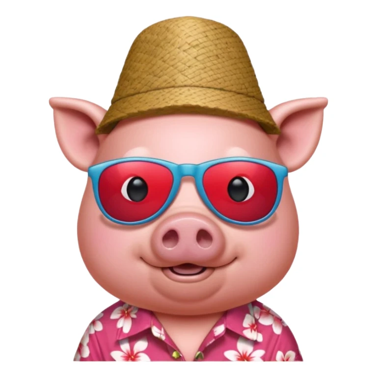 Pig with red aloha shirt, birthday hat, sunglasses sticker