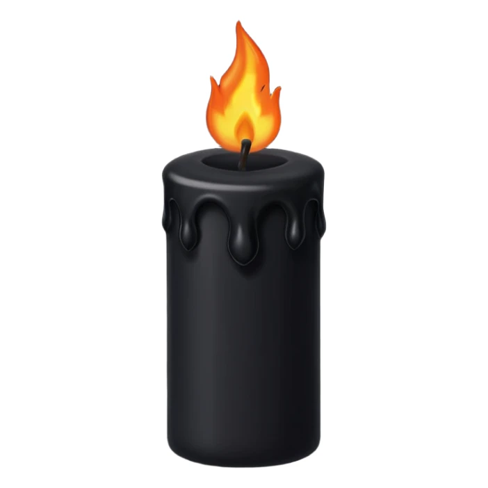 Black wax candle with eerie flame, minimalist gothic iOS emoji sticker