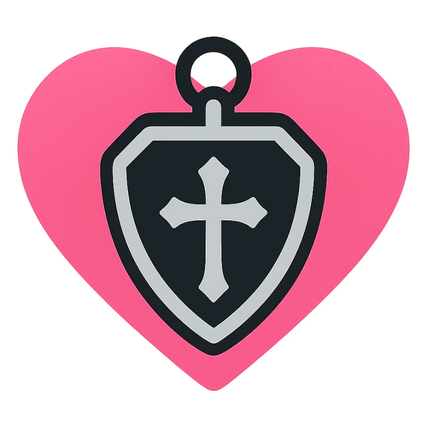 gothic heart with a silver gothic locket, color icon filled style, pink and black sticker