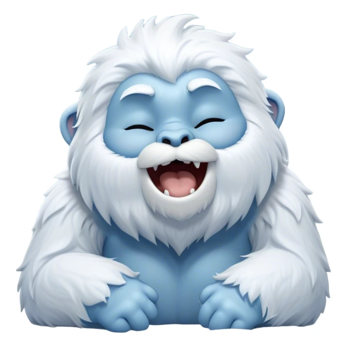 Cinematic Cute Yawning Yeti Portrait Emoji, with a charming, fluffy, snow-dusted figure in gentle whites and cool blues, head tilting back in a wide, endearing yawn with softly closed, peaceful eyes and a content little smile, simplified yet irresistibly adorable, highly detailed with a soft, frosty glow and outline capturing the serene slumber of a yeti! sticker