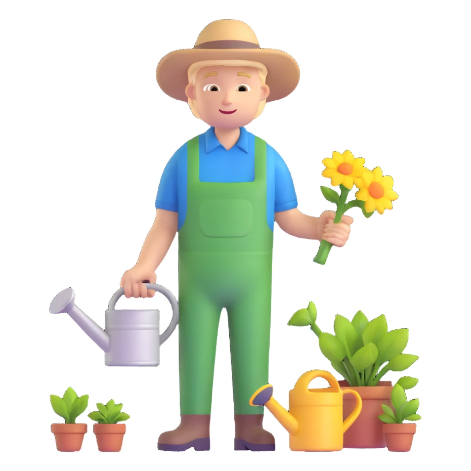 young white male gardener with watering can sticker
