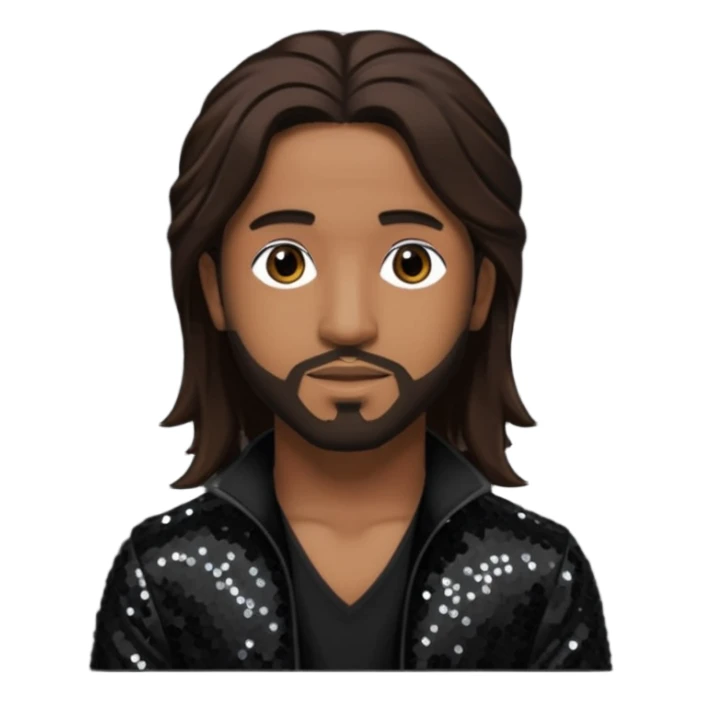 Omarion from B2K with long dark brown hair, black sequin outfit sticker