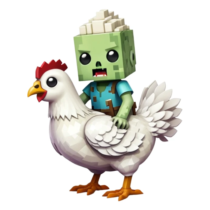 small square-shaped Minecraft baby zombie riding a tiny white chicken sticker
