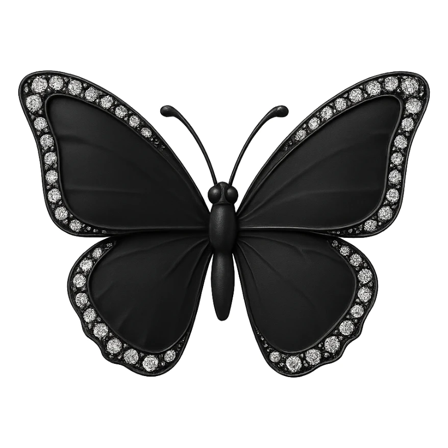 single matte black butterfly, matte black enamel, sparkling gems sticker