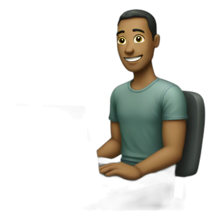 a man with a laptop, green stones in the background sticker