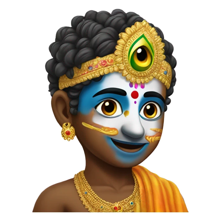Krishna in holi with gulal on his face and mor pank on his head sticker