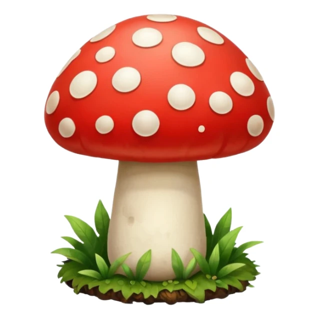 create a mushroom centred emoji, with a representation of the system behind it - an idea of being connected to a regenerative system and growth. Make the mushroom red and white sticker