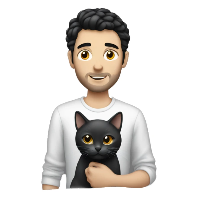 White guy with black hair holding grey cat sticker