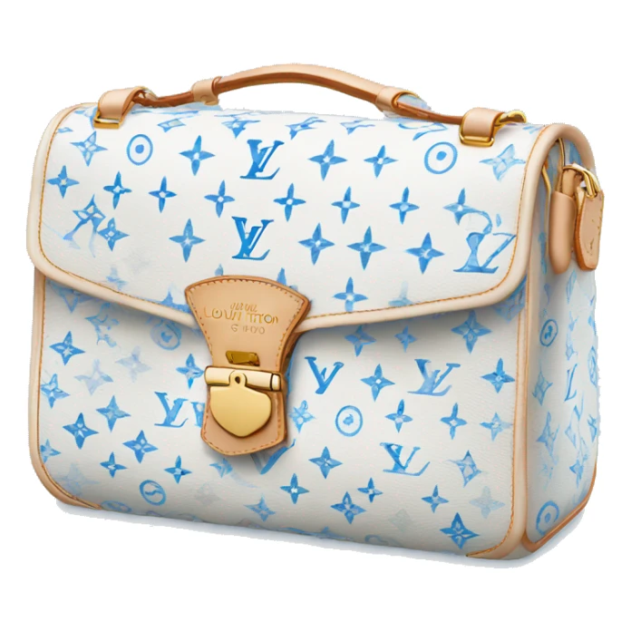 White Designer Louis Vuitton bag with baby blue monogram  sticker