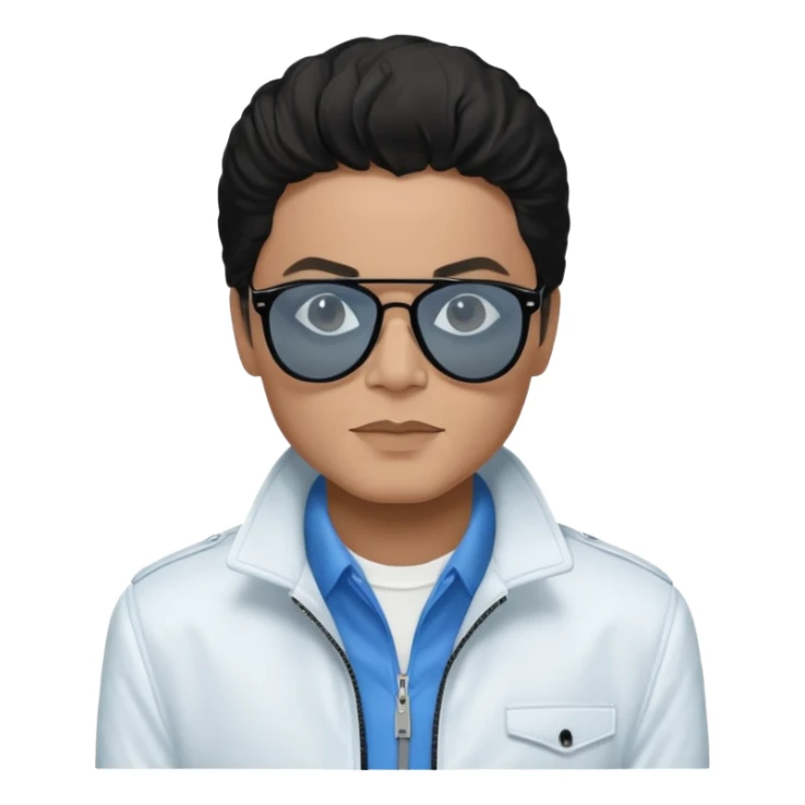 Michael Jackson is white, wearing completely black smokey Ray-Ban glasses, a white jacket, and a blue shirt. sticker