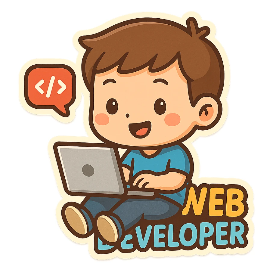 web developer coding on laptop, cartoon style, playful, bright colors sticker