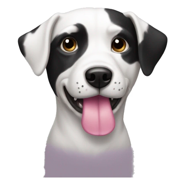 Black and white dog with pink nose sticker