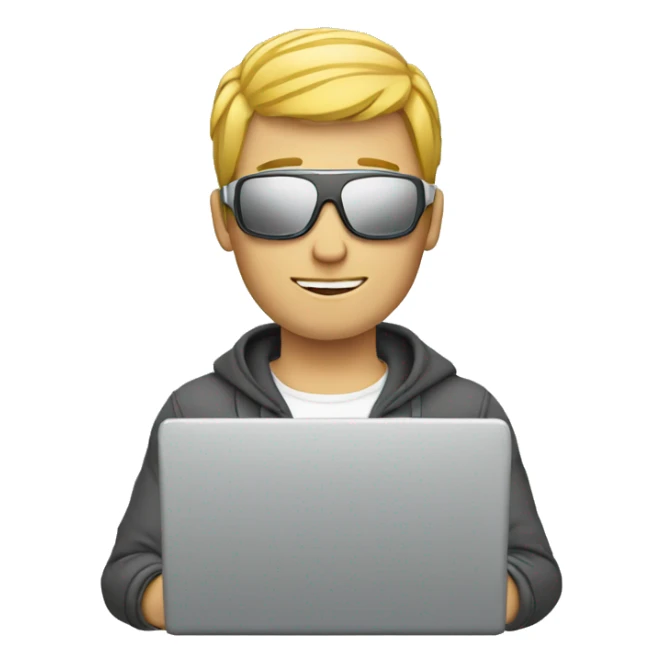 white male cybersportsman with laptop sticker