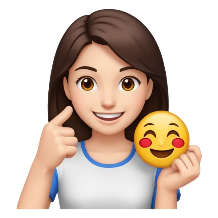A smiling emoji punching a brunette girk sticker