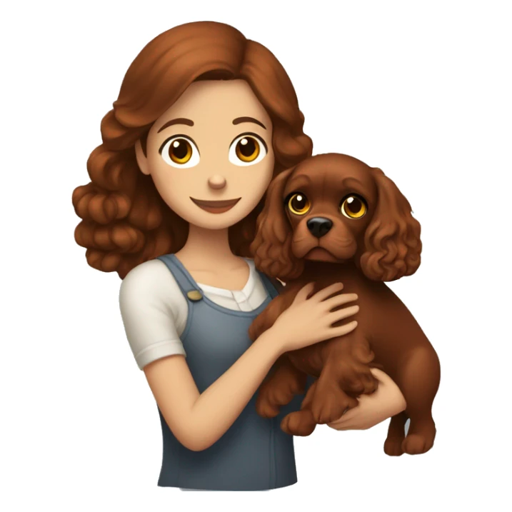 brunette girl holds red cocker spaniel in her  sticker