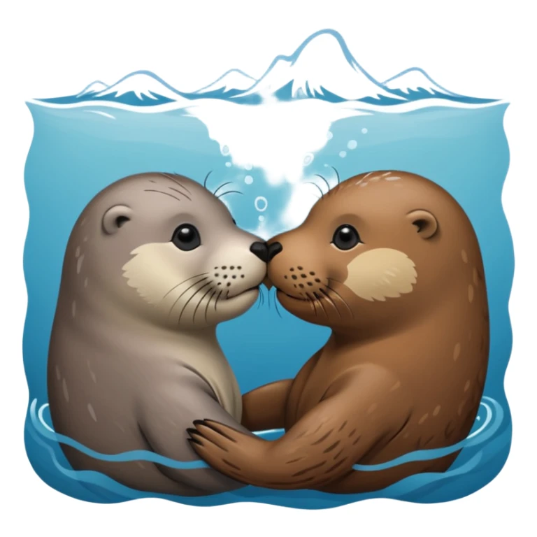 Grey seal and brown otter kissing each other  sticker