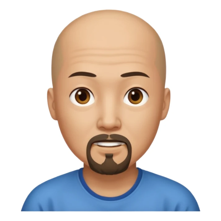 chineese man with a bald head and ponytail coming out in the middle sticker