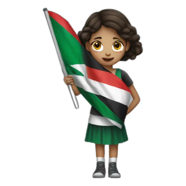 Injured girl holding Palestine flag sticker