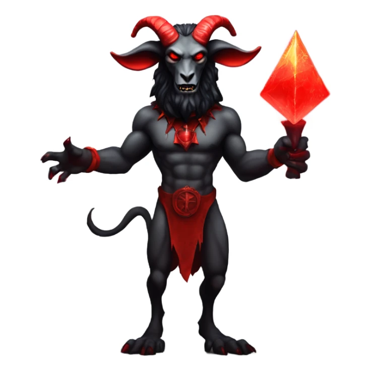 Evil Goatman male Devil sinister with red tipped horns standing with goat hind legs on pyramidal pillar  aura of darkness he is commanding sticker