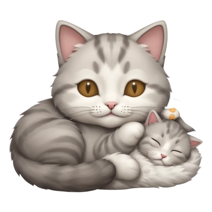 grey and white small cat with its eyes closed lying down with his paw curled under his head holding it up sticker
