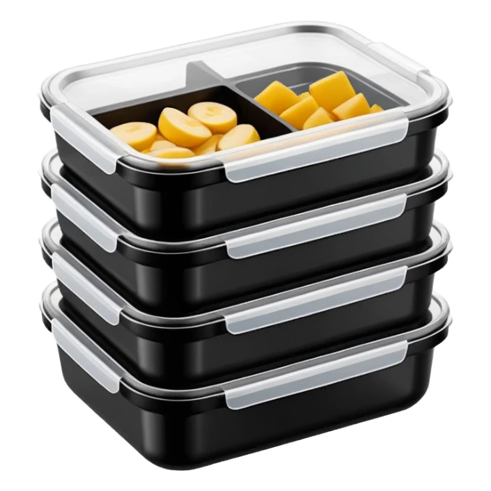 stacked black meal prep containers with clear lid  sticker